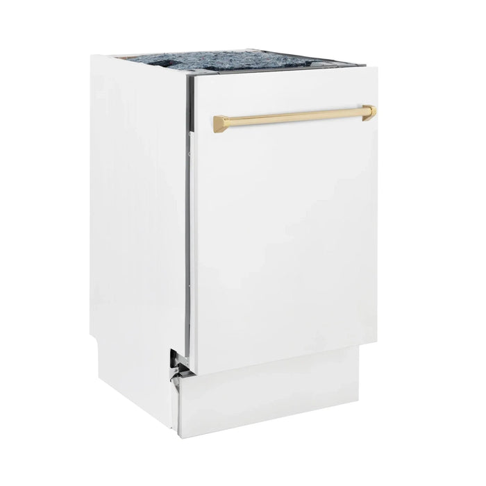ZLINE 18"Autograph Dishwasher, White door, Gold Handle, DWVZ - WM - 18 - G - Farmhouse Kitchen and Bath
