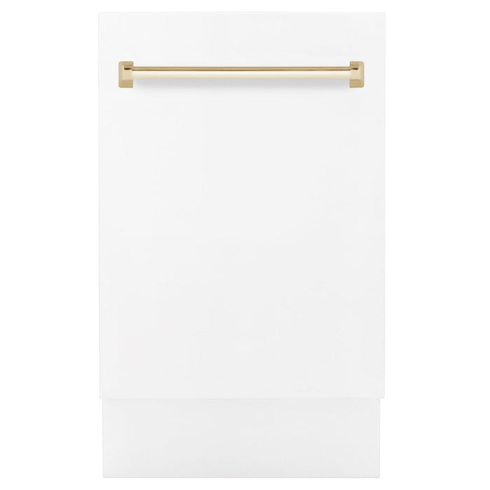 ZLINE 18"Autograph Dishwasher, White door, Gold Handle, DWVZ - WM - 18 - G - Farmhouse Kitchen and Bath