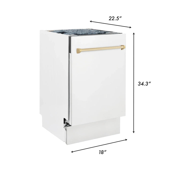 ZLINE 18"Autograph Dishwasher, White door, Gold Handle, DWVZ - WM - 18 - G - Farmhouse Kitchen and Bath