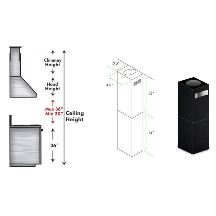 ZLINE 2 - 12" Short Chimney Pieces for 7' - 8' Ceilings, SK - BSGL2iN - Farmhouse Kitchen and Bath