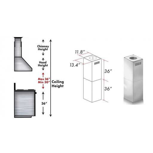 ZLINE 2 Piece Chimney Extension for 12' Ceiling, 2PCEXT - 667/697 - 304 - Farmhouse Kitchen and Bath