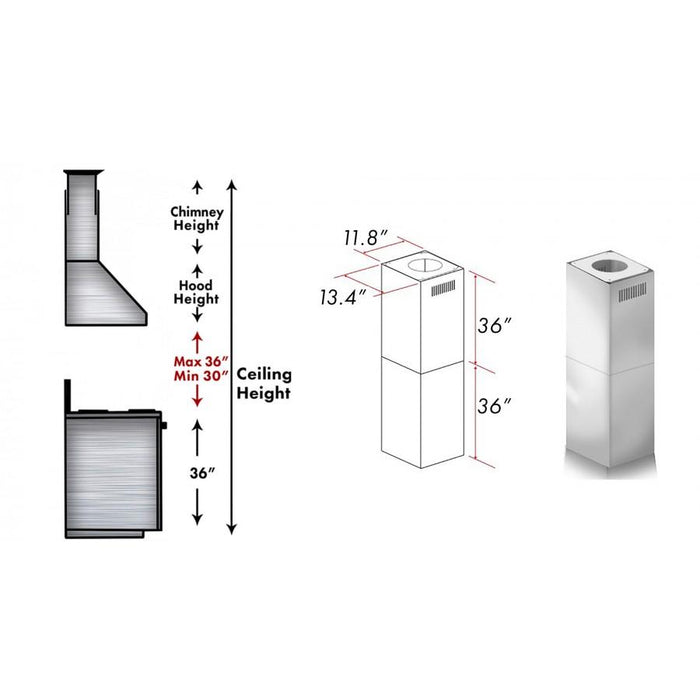 ZLINE 2 Piece Chimney Extension for 12' Ceiling, 2PCEXT - 667/697 - 304 - Farmhouse Kitchen and Bath
