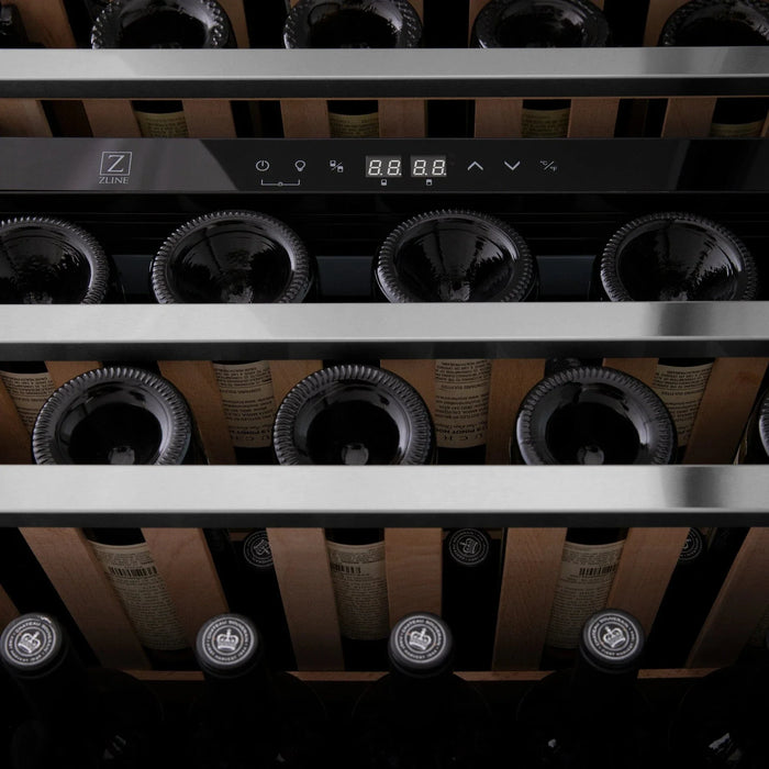 ZLINE 24" Autograph Edition Dual Zone 44 - Bottle Wine Cooler in Stainless Steel with Wood Shelf and Gold Accents RWVZ - UD - 24 - G - Farmhouse Kitchen and Bath