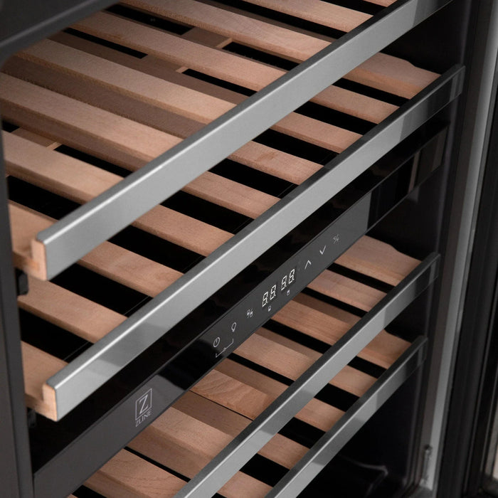 ZLINE 24" Autograph Edition Dual Zone 44 - Bottle Wine Cooler in Stainless Steel with Wood Shelf and Gold Accents RWVZ - UD - 24 - G - Farmhouse Kitchen and Bath