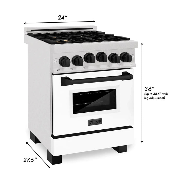ZLINE 24" Autograph Gas Range, DuraSnow, White Door, RGSZ - WM - 24 - MB - Farmhouse Kitchen and Bath