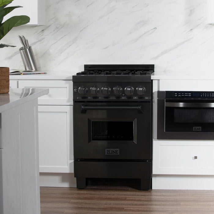 ZLINE 24" Black Stainless, Gas Burner, Electric Oven Range, RAB - 24 - Farmhouse Kitchen and Bath