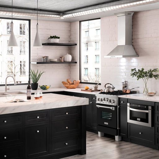 ZLINE 24" Gas Range, DuraSnow, Stainless Steel, Black Door, RGS - BLM - 24 - Farmhouse Kitchen and Bath