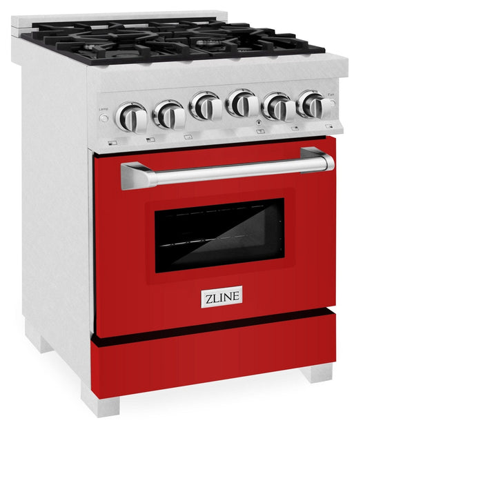 ZLINE 24" Gas Range In DuraSnow Stainless Steel, Red Matt, RGS - RM - 24 - Farmhouse Kitchen and Bath
