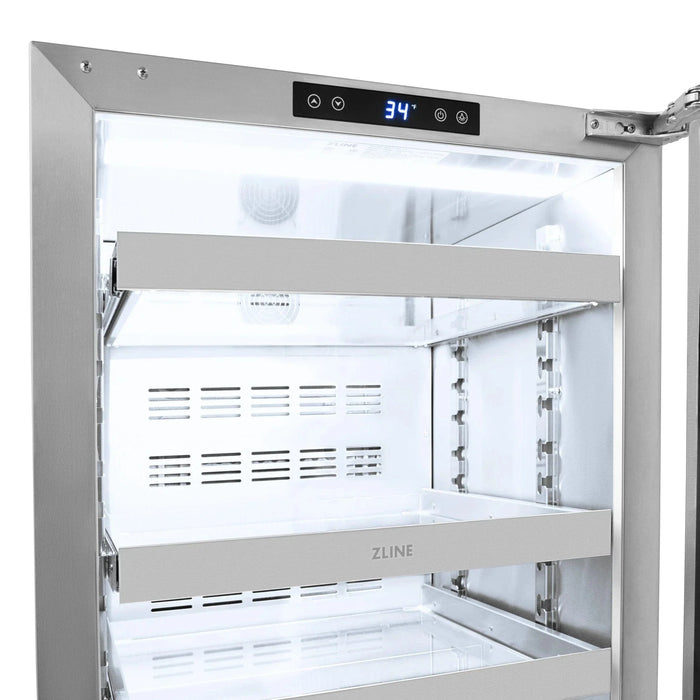ZLINE 24 in. Touchstone 151 Can Beverage Fridge With Stainless Steel Glass Door RBSO - GS - 24 - Farmhouse Kitchen and Bath