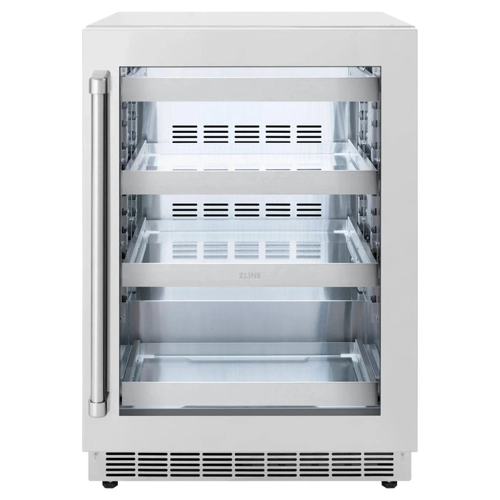 ZLINE 24 in. Touchstone 151 Can Beverage Fridge With Stainless Steel Glass Door RBSO - GS - 24 - Farmhouse Kitchen and Bath