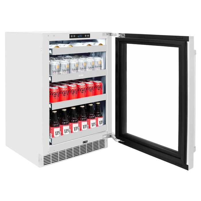 ZLINE 24 in. Touchstone 151 Can Beverage Fridge With Stainless Steel Glass Door RBSO - GS - 24 - Farmhouse Kitchen and Bath