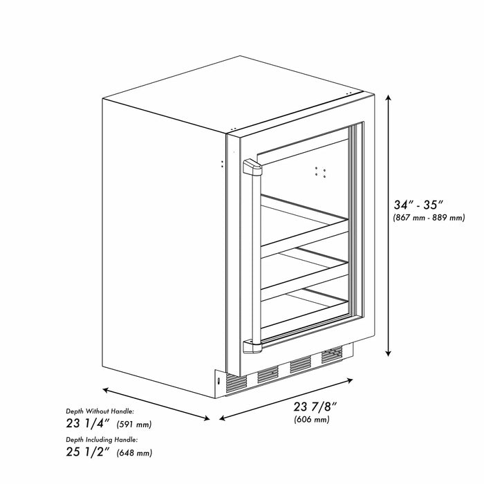 ZLINE 24 in. Touchstone 151 Can Beverage Fridge With Stainless Steel Glass Door RBSO - GS - 24 - Farmhouse Kitchen and Bath