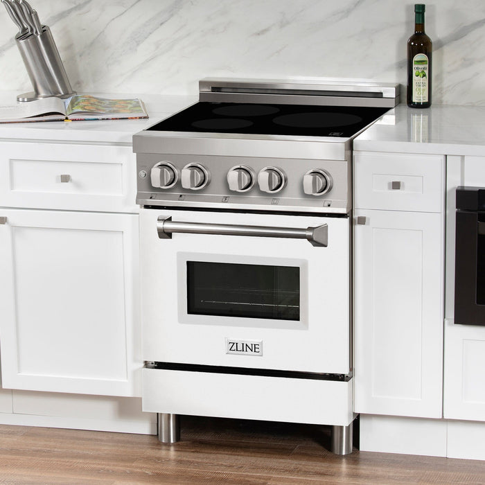 ZLINE 24" Induction Range with a 3 Element Stove and Electric Oven in White Matte RAIND - WM - 24 - Farmhouse Kitchen and Bath