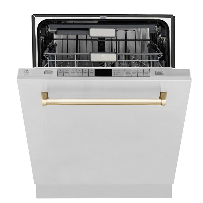 ZLINE 24"Autograph Dishwasher, Stainless, Accent Handle, DWMTZ - 304 - 24 - G - Farmhouse Kitchen and Bath
