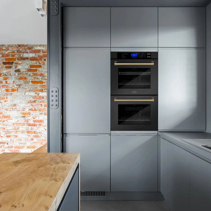 ZLINE 30" Autograph Double Wall Oven with Self Clean and True Convection in Black Stainless Steel Champagne Bronze AWDZ - 30 - BS - CB - Farmhouse Kitchen and Bath