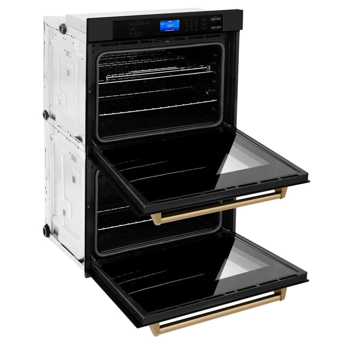 ZLINE 30" Autograph Double Wall Oven with Self Clean and True Convection in Black Stainless Steel Champagne Bronze AWDZ - 30 - BS - CB - Farmhouse Kitchen and Bath