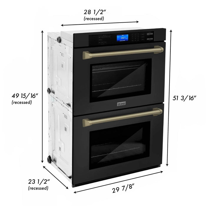 ZLINE 30" Autograph Double Wall Oven with Self Clean and True Convection in Black Stainless Steel Champagne Bronze AWDZ - 30 - BS - CB - Farmhouse Kitchen and Bath