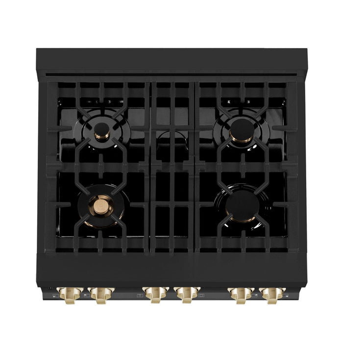 ZLINE 30" Autograph Dual Fuel Range, Black Stainless, Gold, RABZ - 30 - G - Farmhouse Kitchen and Bath