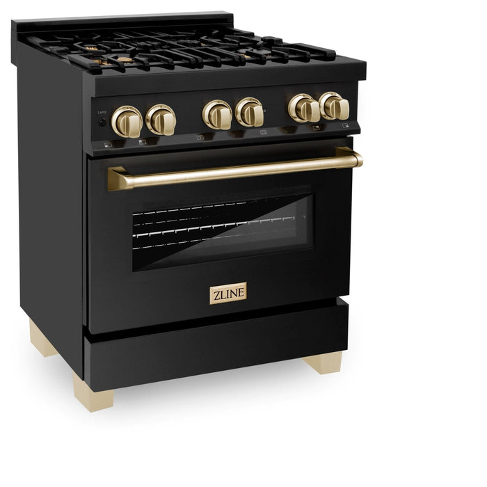 ZLINE 30" Autograph Dual Fuel Range, Black Stainless, Gold, RABZ - 30 - G - Farmhouse Kitchen and Bath