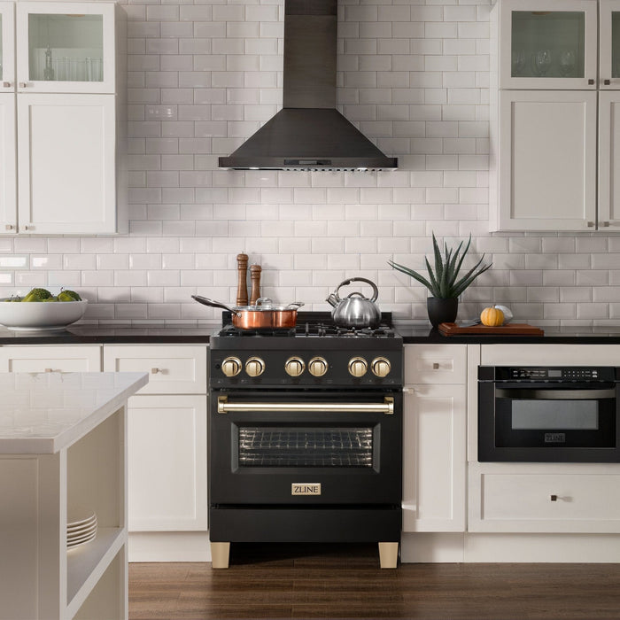 ZLINE 30" Autograph Dual Fuel Range, Black Stainless, Gold, RABZ - 30 - G - Farmhouse Kitchen and Bath
