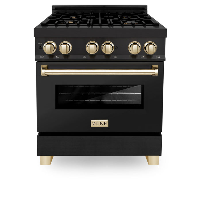 ZLINE 30" Autograph Dual Fuel Range, Black Stainless, Gold, RABZ - 30 - G - Farmhouse Kitchen and Bath