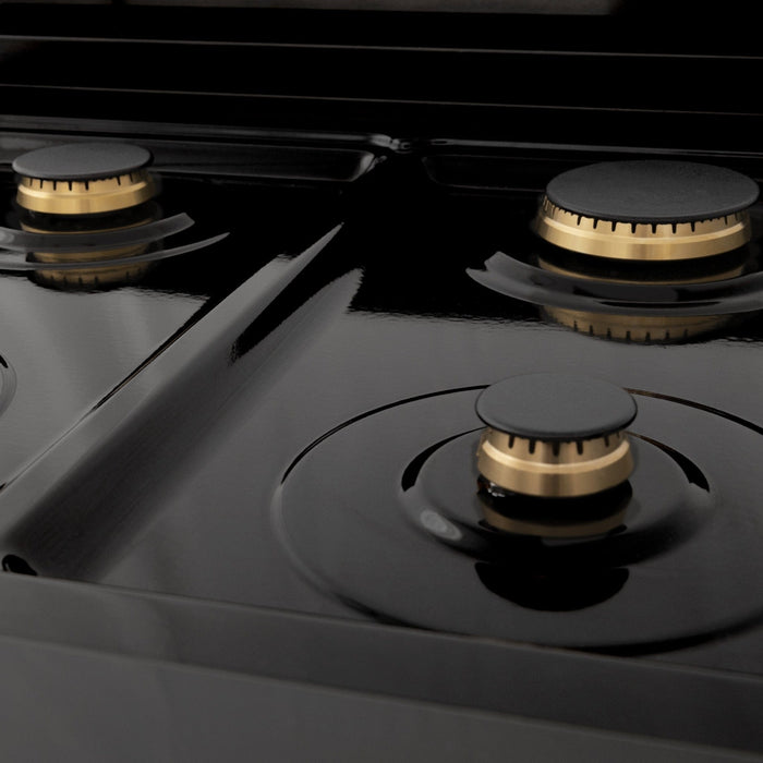 ZLINE 30" Autograph Dual Fuel Range, Black Stainless, Gold, RABZ - 30 - G - Farmhouse Kitchen and Bath