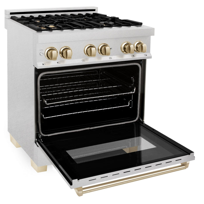 ZLINE 30" Autograph Dual Fuel Range, DuraSnow Stainless, Gold, RASZ - SN - 30 - G - Farmhouse Kitchen and Bath