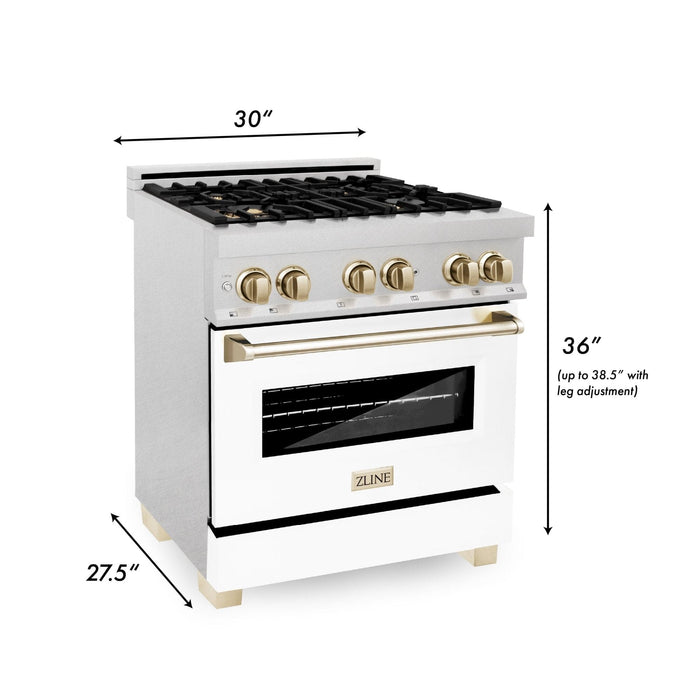 ZLINE 30" Autograph, Dual Fuel Range, White Door, Gold, RASZ - WM - 30 - G - Farmhouse Kitchen and Bath