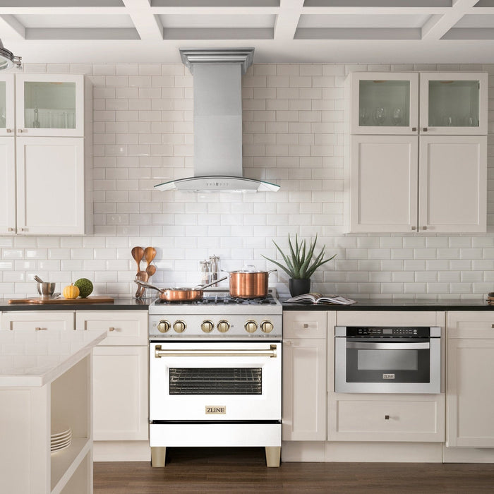 ZLINE 30" Autograph, Dual Fuel Range, White Door, Gold, RASZ - WM - 30 - G - Farmhouse Kitchen and Bath