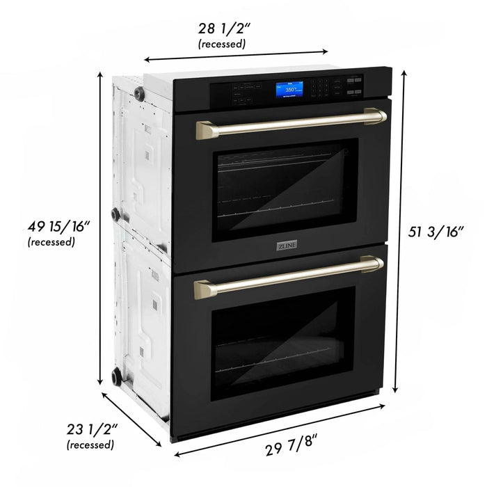 ZLINE 30" Autograph Edition Double Wall Oven with Self Clean and True Convection in Black Stainless Steel Gold Accent AWDZ - 30 - BS - G - Farmhouse Kitchen and Bath