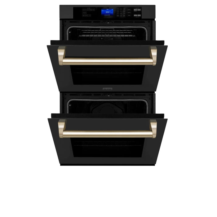 ZLINE 30" Autograph Edition Double Wall Oven with Self Clean and True Convection in Black Stainless Steel Gold Accent AWDZ - 30 - BS - G - Farmhouse Kitchen and Bath