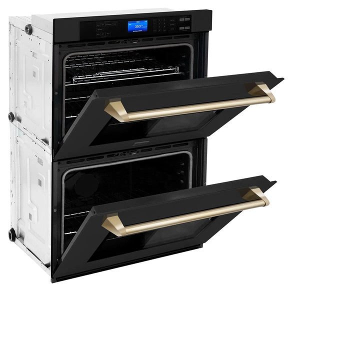 ZLINE 30" Autograph Edition Double Wall Oven with Self Clean and True Convection in Black Stainless Steel Gold Accent AWDZ - 30 - BS - G - Farmhouse Kitchen and Bath