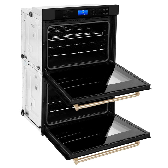 ZLINE 30" Autograph Edition Double Wall Oven with Self Clean and True Convection in Black Stainless Steel Gold Accent AWDZ - 30 - BS - G - Farmhouse Kitchen and Bath