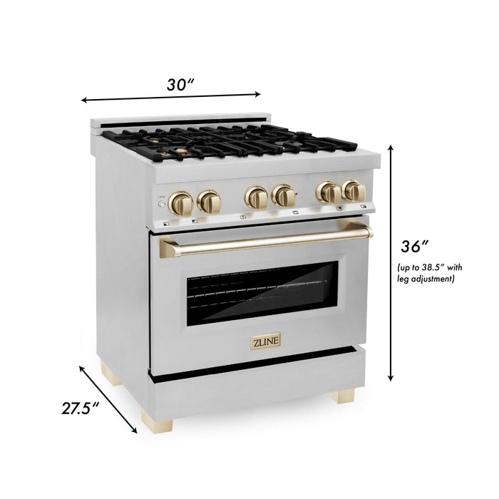 ZLINE 30" Autograph Edition, Dual Fuel Range, Gold Accents, RAZ - 30 - G - Farmhouse Kitchen and Bath
