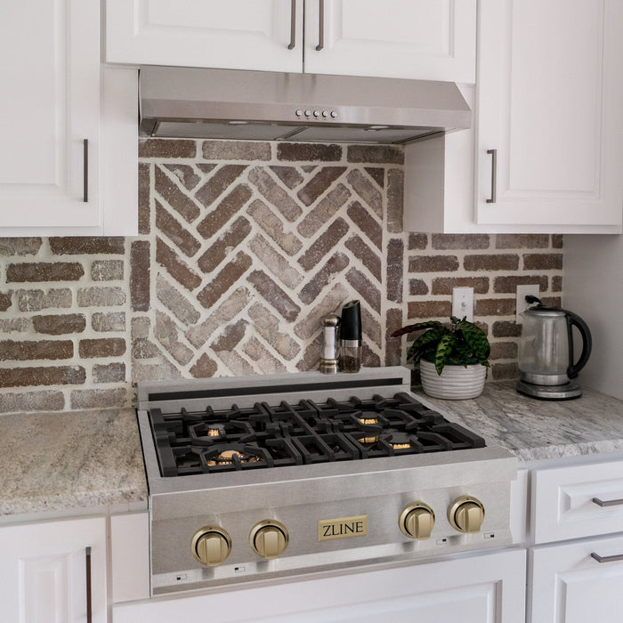 ZLINE 30" Autograph Rangetop, DuraSnow, Bronze Accents, RTSZ - 30 - CB - Farmhouse Kitchen and Bath