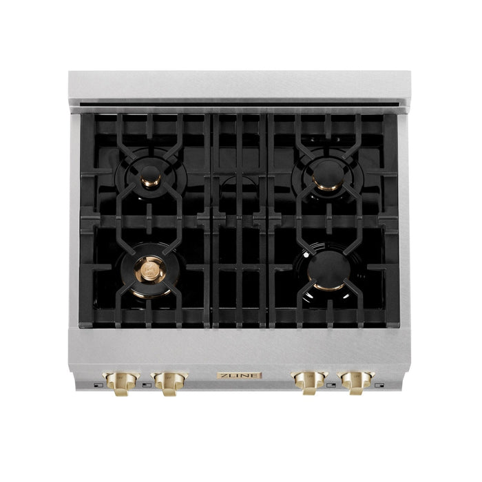 ZLINE 30" Autograph Rangetop, DuraSnow, Gold Accent, RTZ - 30 - G - Farmhouse Kitchen and Bath