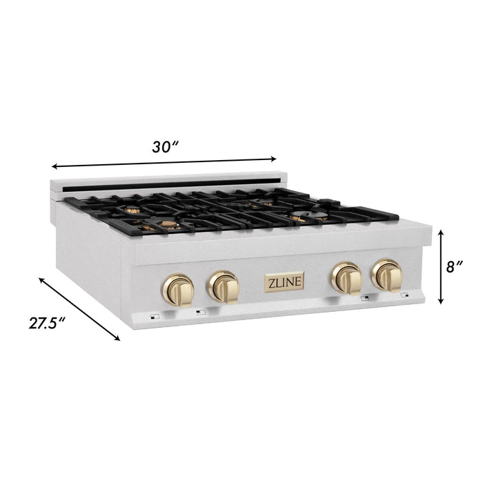 ZLINE 30" Autograph Rangetop, DuraSnow, Gold Accent, RTZ - 30 - G - Farmhouse Kitchen and Bath