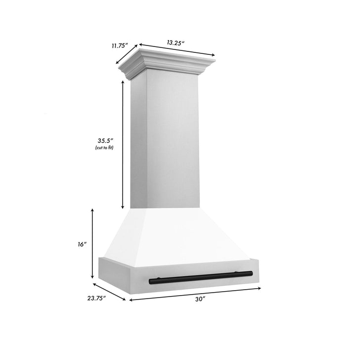 ZLINE 30" Autograph Stainless Wall Range Hood, White, 8654STZ - WM30 - MB - Farmhouse Kitchen and Bath