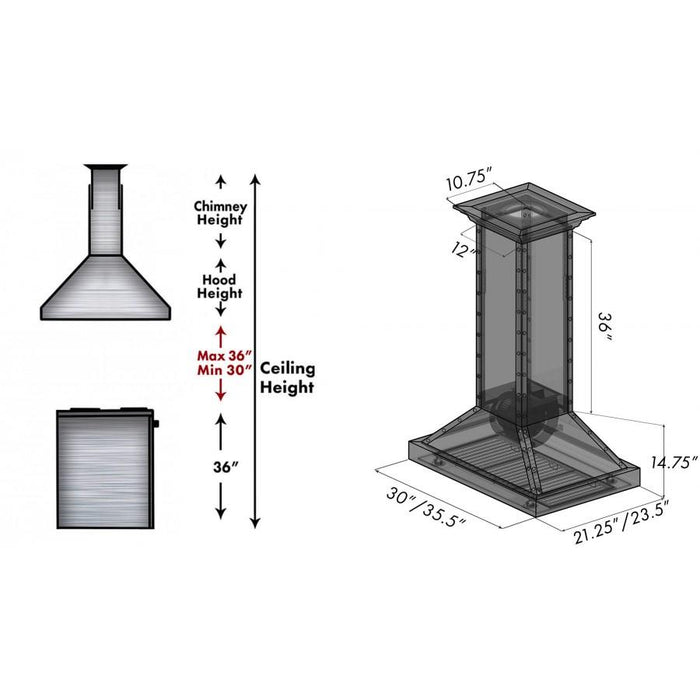 ZLINE 30” Copper Finish Island Range Hood, KB2i - CSSXS - 30 - Farmhouse Kitchen and Bath