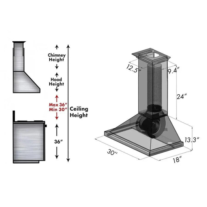 ZLINE 30" Designer Series Wooden Wall Range Hood in Black, KBCC - 30 - Farmhouse Kitchen and Bath