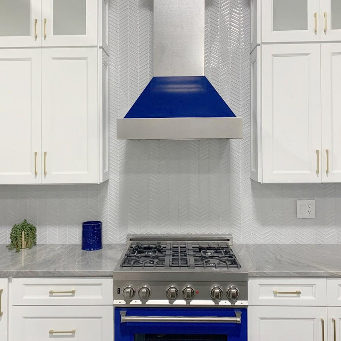 ZLINE 30" Snow Finish Wall Range Hood, Blue Gloss Shell, 8654BG - 30 - Farmhouse Kitchen and Bath