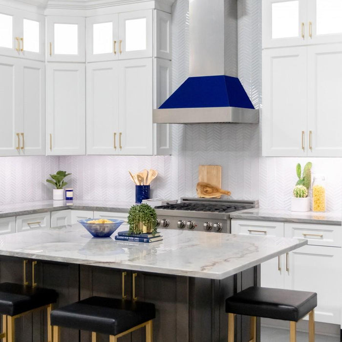 ZLINE 30" Snow Finish Wall Range Hood, Blue Gloss Shell, 8654BG - 30 - Farmhouse Kitchen and Bath