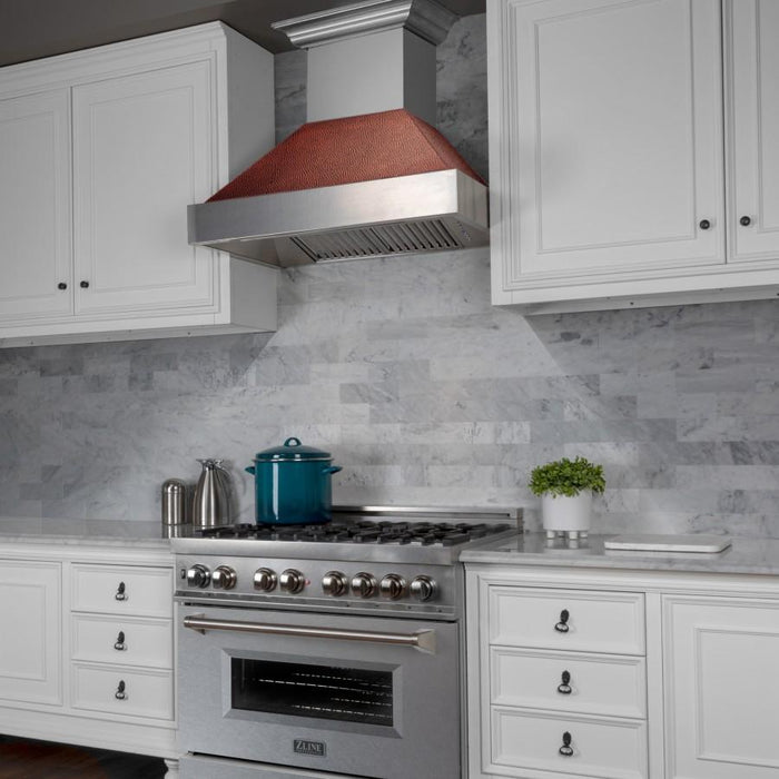 ZLINE 30" Snow Finish Wall Range Hood, Hammered Copper Shell, 8654HH - 30 - Farmhouse Kitchen and Bath