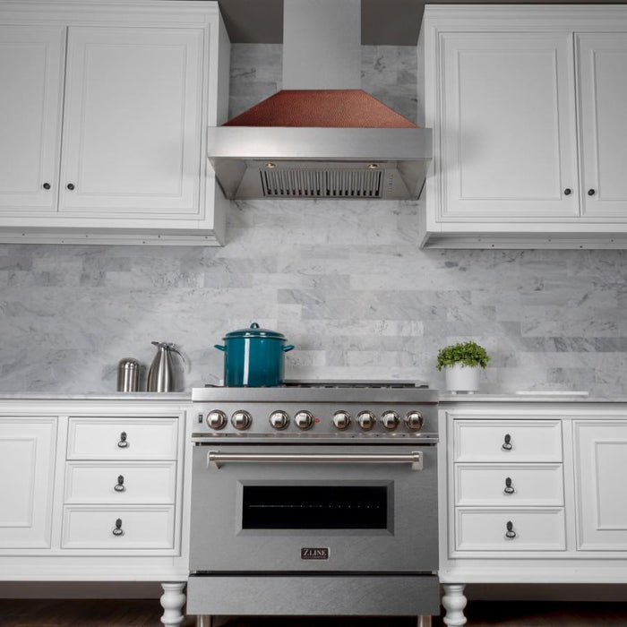 ZLINE 30" Snow Finish Wall Range Hood, Hammered Copper Shell, 8654HH - 30 - Farmhouse Kitchen and Bath