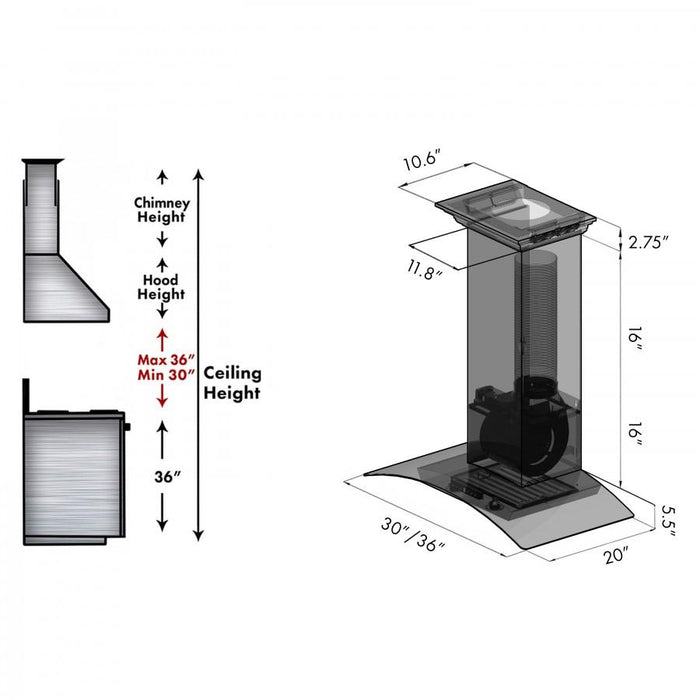 ZLINE 30" Wall Range Hood, Built - in CrownSound® Bluetooth Speakers, KZCRN - BT - 30 - Farmhouse Kitchen and Bath