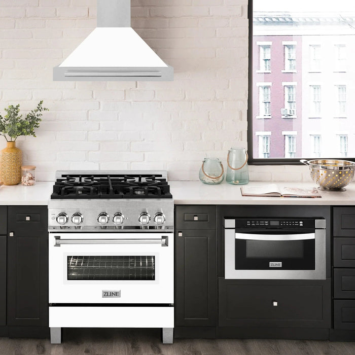 ZLINE 30" White Matte Range Hood, Stainless Steel Handle KB4SNX - WM - 30 - Farmhouse Kitchen and Bath