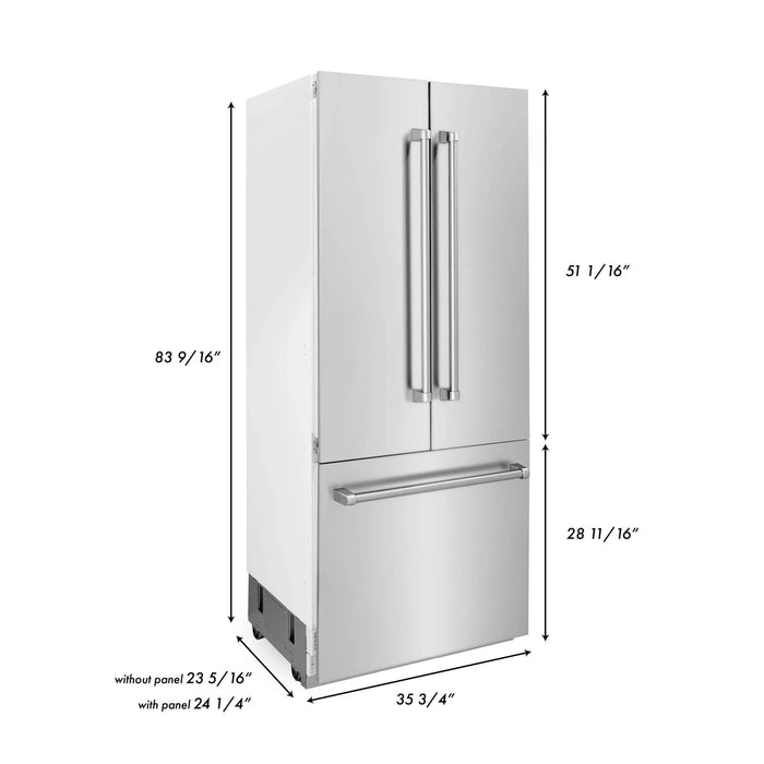 ZLINE 36" 19.6 cu. Ft. Panel Ready Built - In 3 - Door French Door Refrigerator with Internal Water and Ice Dispenser RBIV - 36 - Farmhouse Kitchen and Bath