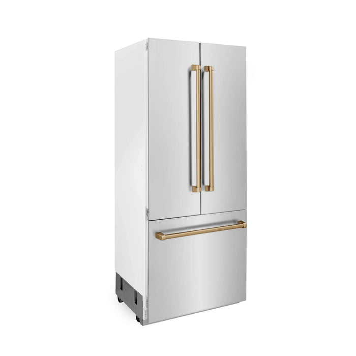 ZLINE 36" Autograph 19.6 cu. ft. 2 - Door Bottom Freezer Fridge Water/Ice Dispenser Stainless Steel Champagne Bronze Accents RBIVZ - 304 - 36 - CB - Farmhouse Kitchen and Bath