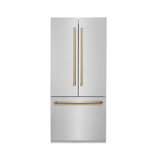 ZLINE 36" Autograph 19.6 cu. ft. 2 - Door Bottom Freezer Fridge Water/Ice Dispenser Stainless Steel Champagne Bronze Accents RBIVZ - 304 - 36 - CB - Farmhouse Kitchen and Bath