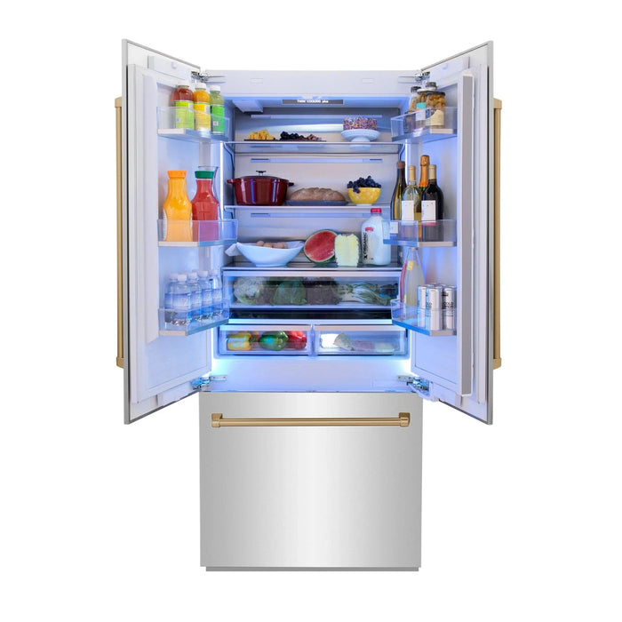 ZLINE 36" Autograph 19.6 cu. ft. 2 - Door Bottom Freezer Fridge Water/Ice Dispenser Stainless Steel Champagne Bronze Accents RBIVZ - 304 - 36 - CB - Farmhouse Kitchen and Bath